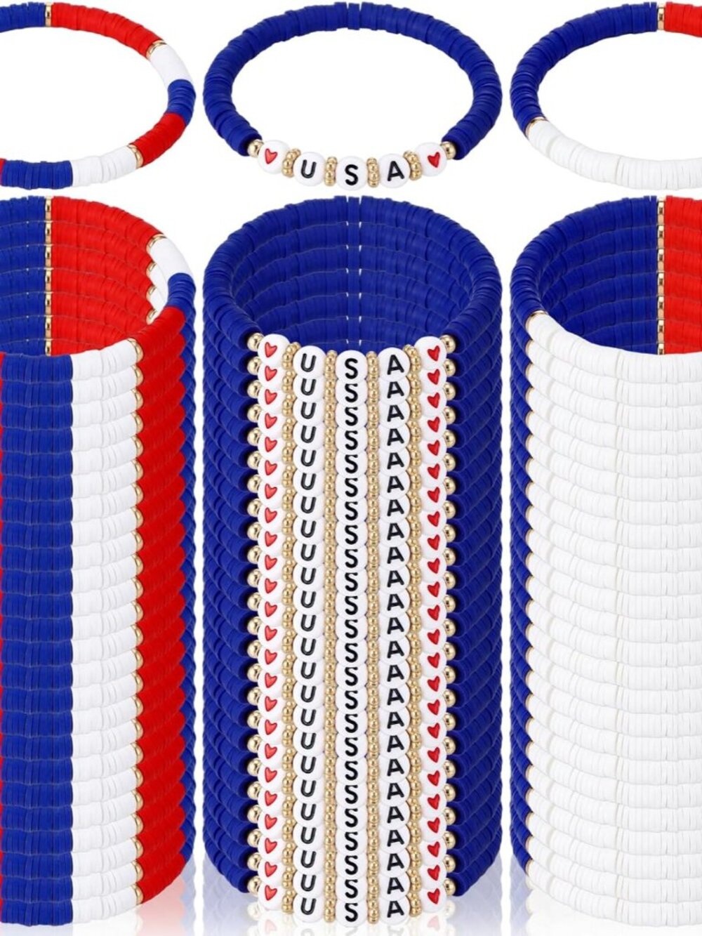 Patriotic 72-Piece 4th of July Beaded Bracelets Bulk Set